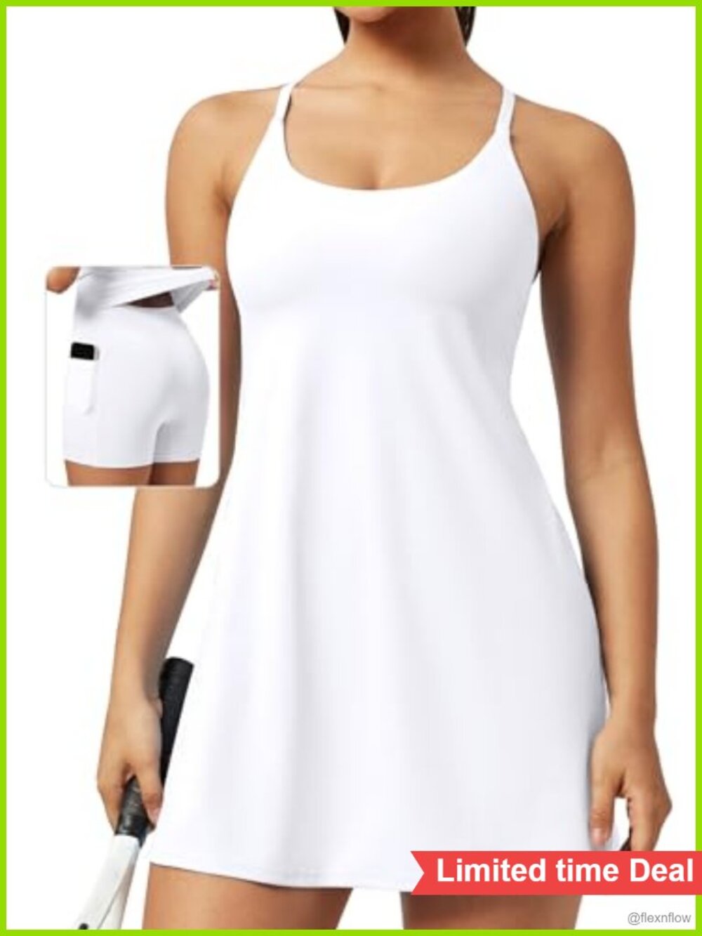 Women's Athletic Tennis Dress with Shorts Underneath Adjustable Straps